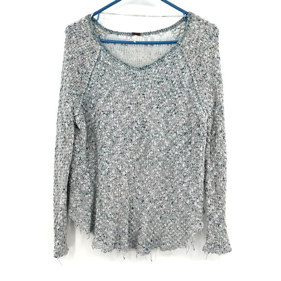 Free People‎ Size XS Sweater Gray Lacey Crocheted Sheer Back Stretch Pullover - Picture 1 of 5